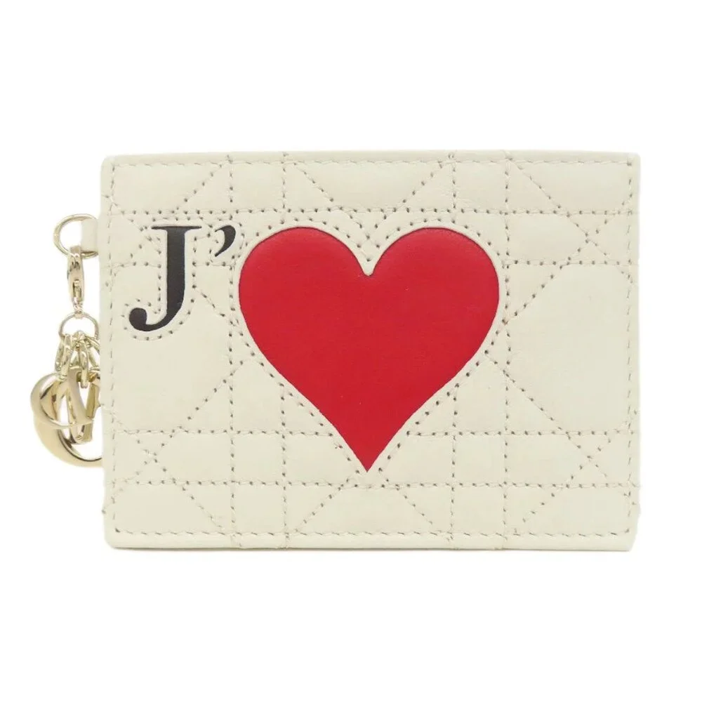 ❤️Authentic CHRISTIAN DIOR Card Case Heart Lady Dior Leather❤️